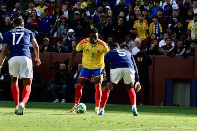 RECORD DATE NOT STATED France vs Colombia International Friendly, Länderspiel, Nationalmannschaft (SPO) France vs Colombia International Friendly. March 29, 2026, Landover, Maryland, USA: Colombia player 9 and Kalulu 5 of France during soccer game between France and Colombia at Northwest Stadium, Landover ahead of 2026 FIFA World Cup, WM, Weltmeisterschaft, Fussball . Credit: Niyi Fote Thenews2 (Foto: Niyi Fote Thenews2 imago images) SPO  Copyright: xNiyixFotex
