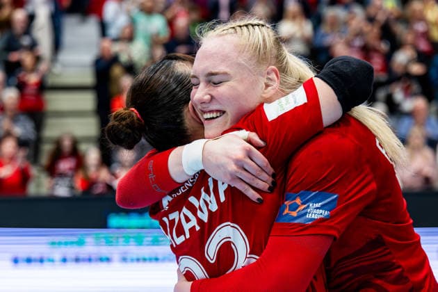 29.03.2026, GER, Handball, Frauen, Saison 2025 2026, EHF European League, Viertelfinale, Thueringer HC - Nykobing Falster Handbold Natsuki Aizawa (Thueringer HC,23), Johanna Reichert (Thueringer HC,29) 99947 Bad Langensalza Salza Halle Sporthalle Mehrz Thüringen Deutschland