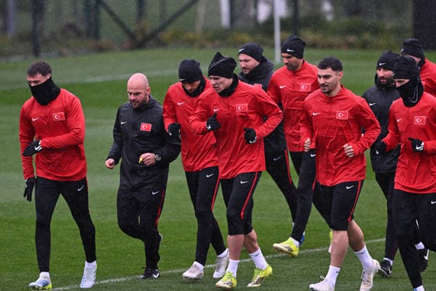 Ahead of Kosovo v Turkiye - 2026 FIFA World Cup, WM, Weltmeisterschaft, Fussball European Qualifiers PRISTINE, KOSOVO - MARCH 30: Players of Turkiye attend training session ahead of 2026 FIFA World Cup European Qualifiers playoff round final match between Kosovo and Turkiye at Fadil Vokrri Stadium in Pristine, Kosovo on March 30, 2026. Ahmet Okatali Anadolu Istanbul Turkey. Editorial use only. Please get in touch for any other usage.  Copyright: x2026xAnadoluxAhmetxOkatalix