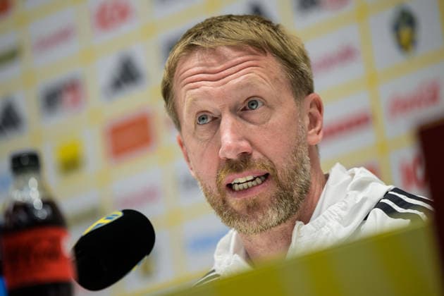 260330 Head coach Graham Potter of the Swedish national football team at a press conference, PK, Pressekonferenz on March 30, 2026 in Stockholm. Photo: Jesper Zerman BILDBYRAN kod JZ JZ0694 fotboll football soccer fotball vm-kval kval FIFA World Cup, WM, Weltmeisterschaft, Fussball qualifier qualifier presskonferens press conference sverige sweden sverige a bbeng Copyright: JESPERxZERMAN BB260330JZ045