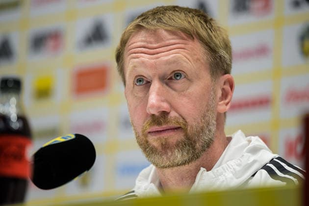 260330 Head coach Graham Potter of the Swedish national football team at a press conference, PK, Pressekonferenz on March 30, 2026 in Stockholm. Photo: Jesper Zerman BILDBYRAN kod JZ JZ0694 fotboll football soccer fotball vm-kval kval FIFA World Cup, WM, Weltmeisterschaft, Fussball qualifier qualifier presskonferens press conference sverige sweden sverige a bbeng Copyright: JESPERxZERMAN BB260330JZ046