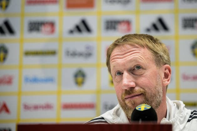 260330 Head coach Graham Potter of the Swedish national football team at a press conference, PK, Pressekonferenz on March 30, 2026 in Stockholm. Photo: Jesper Zerman BILDBYRAN kod JZ JZ0694 fotboll football soccer fotball vm-kval kval FIFA World Cup, WM, Weltmeisterschaft, Fussball qualifier qualifier presskonferens press conference sverige sweden sverige a bbeng Copyright: JESPERxZERMAN BB260330JZ049