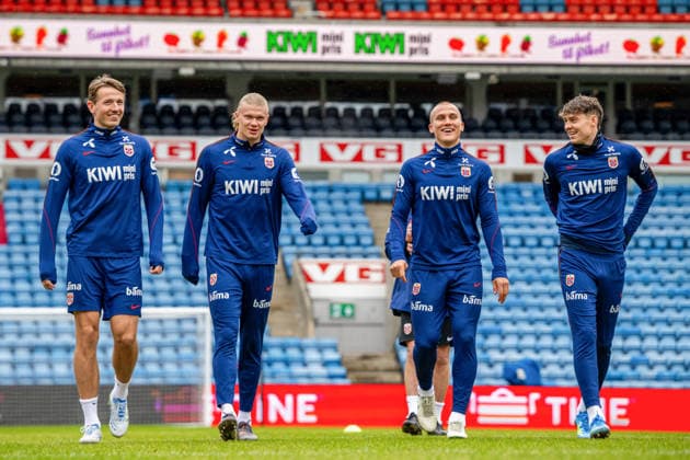 260330 Sander Berge, Erling Braut Haaland, Leo ostigard and Jorgen Strand Larsen of the Norwegian national football team during a training session on March 30, 2026 in Oslo. Photo: Vegard Grott BILDBYRAN kod VG VG0912 bbeng fotball football soccer fotboll norge norway trening träning training practice Copyright: VEGARDxGRoTT BB260330VG002