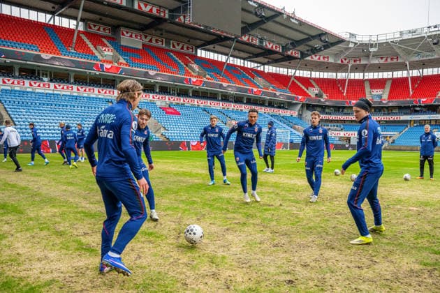 260330 Patrick Berg, Fredrik AndrÃ Bjorkan, Jens Petter Hauge, Antonio Nusa, Felix Horn Myhre and Andreas Schjelderup of the Norwegian national football team during a training session on March 30, 2026 at Ullevaal Stadion in Oslo. Photo: Vegard Grott BILDBYRAN kod VG VG0912 bbeng fotball football soccer fotboll norge norway trening träning training practice Copyright: VEGARDxGRoTT BB260330VG006