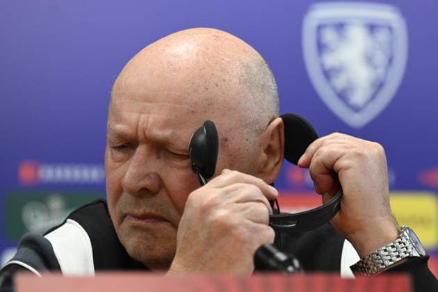 Head coach of Czech Team Miroslav Koubek speaks during the press conference, PK, Pressekonferenz prior to the European playoff final on advancement to World Cup Czechia vs Denmark in Prague, Czech Republic, March 30, 2026. (CTKxPhoto MichalxKamaryt) CTKPhotoP2026033004821  CTKPhotoP2026033004821