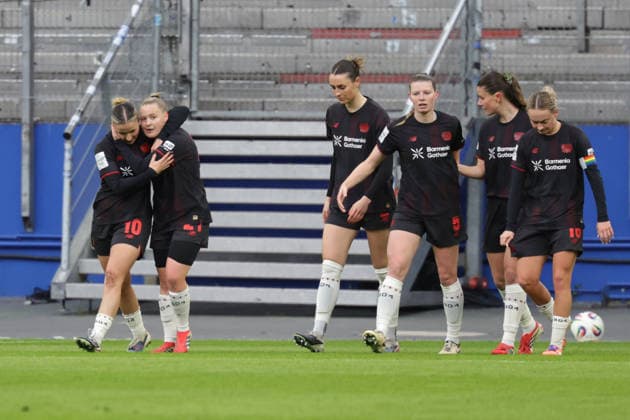 2026.03.30 xfsx Fussball Google Pixel Frauen- Bundesliga Hamburger Sportverein - Bayer Leverkusen v.l. Vanessa Fudalla (Bayer 04 Leverkusen ,21) macht das 0:1 fuer Bayer 04 Leverkusen (DFL regulations prohibit any use of photographs as image sequences and or quasi-video. Copyright: HMBxMedia FernandoxSoares