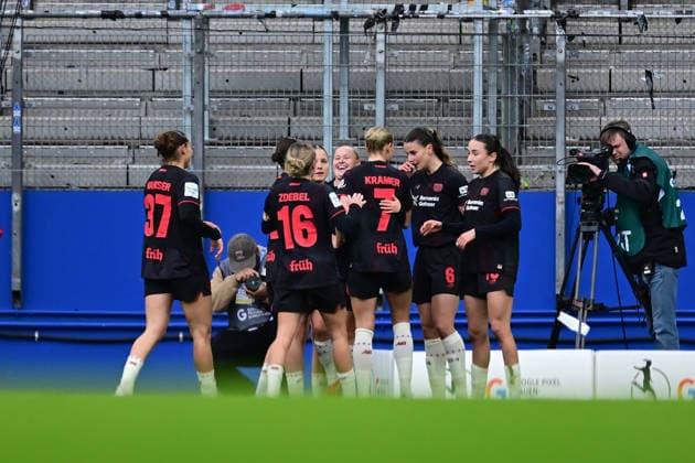 Fußball I Frauen I Saison 2025-2026 I Bundesliga I 22. Spieltag I Hamburger SV - Bayer 04 Leverkusen I 30.03.2026 Jubel, Begeisterung, Enthusiasmus, Euphorie, Freude, Glücksgefühl, Heiterkeit bei: Bayer 04 Leverkusen Frauen Hamburg Volkspark, Volksparkstadion, Stadion, Volkspark-Stadion Hamburg Deutschland Copyright: xLobeca FelixxSchlikisx