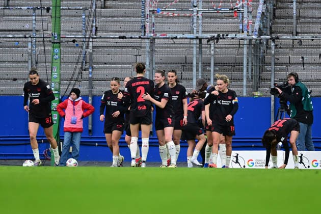 Fußball I Frauen I Saison 2025-2026 I Bundesliga I 22. Spieltag I Hamburger SV - Bayer 04 Leverkusen I 30.03.2026 Jubel, Begeisterung, Enthusiasmus, Euphorie, Freude, Glücksgefühl, Heiterkeit bei: Bayer 04 Leverkusen Frauen Hamburg Volkspark, Volksparkstadion, Stadion, Volkspark-Stadion Hamburg Deutschland Copyright: xLobeca FelixxSchlikisx