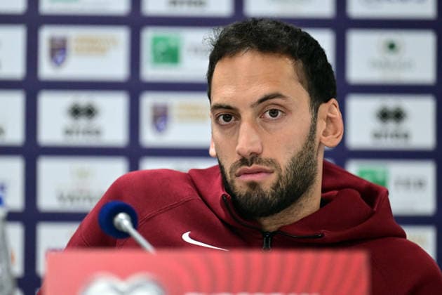 Turkiye hold press conference, PK, Pressekonferenz ahead of Kosovo clash PRISTINA, KOSOVO - MARCH 30: Turkiye head coach Vincenzo Montella (not seen) and team captain Hakan Calhanoglu speak during a press conference at Fadil Vokrri Stadium ahead of the 2026 FIFA World Cup, WM, Weltmeisterschaft, Fussball European Qualifiers play-off final match against Kosovo, in Pristina, Kosovo, on March 30, 2026. Serhat Cagdas Anadolu Pristina Kosova. Editorial use only. Please get in touch for any other usage. Copyright: x2026xAnadoluxSerhatxCagdasx