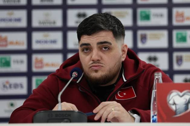 30 MAR 2026 SOCCER KO PLAY-OFFS EUROPEAN QUALIFIERS, Turkey national team, Nationalteam Pre-Match press conference, PK, Pressekonferenz Gaetano Daniele Salierno, interpreter of head coach Vincenzo Montella, translates during the pre-match press conference ahead of the KO play-offs European Qualifiers Pristina Pristina, Kosovo Fadil Vokrri Stadium Fadil Vokrri Stadium KOSOVO