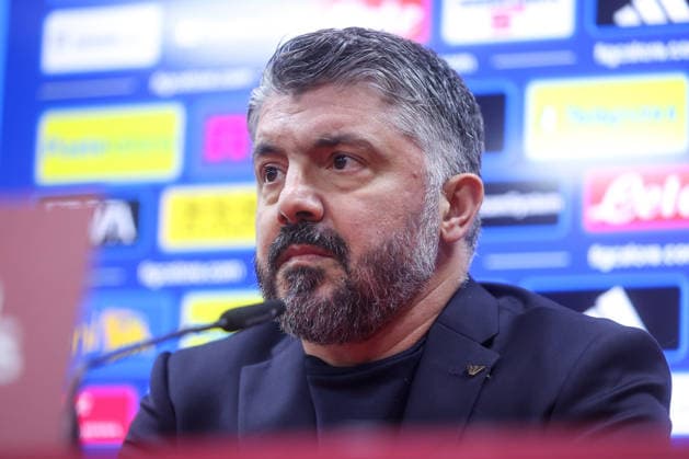 press conference, PK, Pressekonferenz of Italy national team, Nationalteam Head coach of Italy Gennaro Gattuso speaks during a press conference on March 30, 2026 in Zenica, Bosnia and Herzegovina, ahead of the FIFA World Cup, WM, Weltmeisterschaft, Fussball 2026 play-off match against Bosnia and Herzegovina.  ArminxDurgut PIXSELL