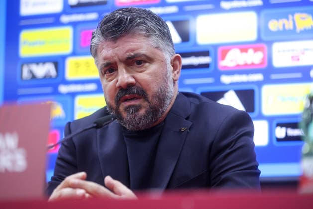 press conference, PK, Pressekonferenz of Italy national team, Nationalteam Head coach of Italy Gennaro Gattuso speaks during a press conference on March 30, 2026 in Zenica, Bosnia and Herzegovina, ahead of the FIFA World Cup, WM, Weltmeisterschaft, Fussball 2026 play-off match against Bosnia and Herzegovina.  ArminxDurgut PIXSELL