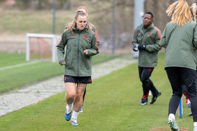 Georgia Stanway 31 (FC Bayern Muenchen), FC Bayern Frauen Abschlusstraining vor dem UEFA Champions League-Spiel, Viertelfinale Rueckspiel gegen Manchester United, ManU Saison 2025 2026. 31.03.2026 DFB regulations prohibit any use of photographs as image sequences and or quasi-video Muenchen Bayern Deutschland