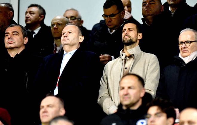 FIFA World Cup, WM, Weltmeisterschaft, Fussball 2026 European playoffs - Bosnia and Herzegovina vs Italy Serbian tennis player Novak Djokovic looks on in the stands before the FIFA World Cup 2026 European playoff match between Bosnia and Herzegovina and Italy in Zenica, Bosnia and Herzegovina, 31 March 2026. Zenica Bosnia And Herzegovina  Copyright: xNIDALxSALJICx