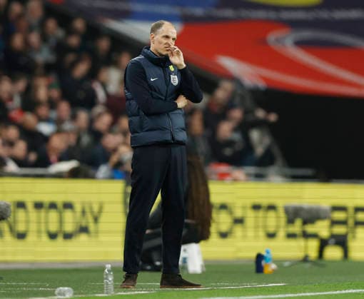 London, England, 31st March 2026. Thomas Tuchel coach of England during the England vs Japan International Friendly, Länderspiel, Nationalmannschaft match at Wembley Stadium, London. Picture credit should read: Matthew Impey Sportimage EDITORIAL USE ONLY. No use with unauthorised audio, video, data, fixture lists, club league logos or live services. Online in-match use limited to 120 images, no video emulation. No use in betting, games or single club league player publications. SPI_036_MI_Eng_Japan SPI-4662-0035