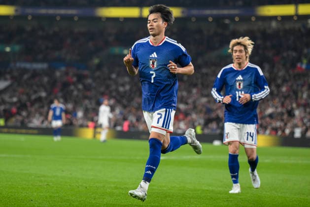 England v Japan International Friendly, Länderspiel, Nationalmannschaft Karou Mitoma of Japan celebrates scoring the first goal for his team during the International Friendly match at Wembley Stadium, London 31 03 2026 UK Newspapers OUT Copyright: xMalcolmxFellx FIL-23206-0021