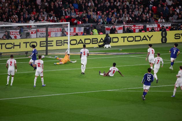 International Friendly, Länderspiel, Nationalmannschaft England v Japan Wembley Stadium 31.03.2026 24.03.2025 Kaoru Mitoma of Japan scores 0-1 International Friendly England v Japan Wembley Stadium 31.03.2026 Photograph By Marc Aspland The Times  Copyright: xMarcxAsplandx NINTCHDBPICT001070699502