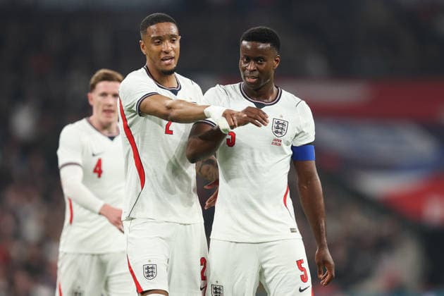England v Japan 31 March 2026, London - International Friendly, Länderspiel, Nationalmannschaft Football - England v Japan - Ezri Konsa of England and Marc Guehi of England - Photo: Charlotte Wilson Offside. London UK Copyright: xCharlottexWilsonx xOffsidexOffside
