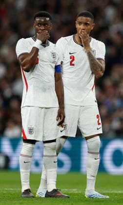 London, England, 31st March 2026. Marc Guehi of England (l) and Ezri Konza of England (r) during the England vs Japan International Friendly, Länderspiel, Nationalmannschaft match at Wembley Stadium, London. Picture credit should read: Matthew Impey Sportimage EDITORIAL USE ONLY. No use with unauthorised audio, video, data, fixture lists, club league logos or live services. Online in-match use limited to 120 images, no video emulation. No use in betting, games or single club league player publications. SPI_044_MI_Eng_Japan SPI-4662-0043