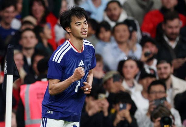 Soccer International Friendly, Länderspiel, Nationalmannschaft - England v Japan Japan™s Kaoru Mitoma celebrates after scoring the 1-0 lead during the international friendly match between England and Japan at Wembley Stadium in London, Great Britain, 31 March 2026. London United Kingdom  Copyright: xANDYxRAINx
