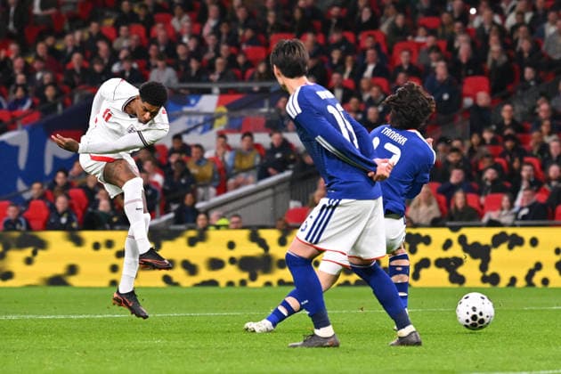 England v Japan, Friendly Marcus Rashford of England shoots at goal and misses the target during the Friendly match between England and Japan at Wembley Stadium, London, UK on 31 March 2026. London Wembley Stadium Greater London UK Editorial use only , Copyright: xGrahamxHuntx PSI-23978-0109