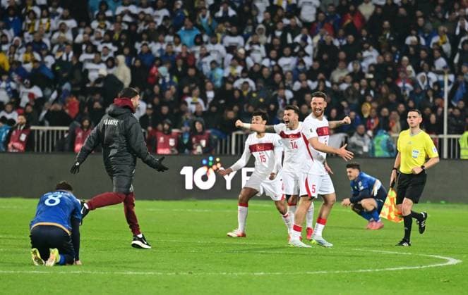 Kosovo v Turkiye - 2026 FIFA World Cup, WM, Weltmeisterschaft, Fussball European Qualifiers PRISTINA, KOSOVO - MARCH 31: Players of Turkiye celebrates after winning the 2026 FIFA World Cup Europe Qualifiers play-off final match between Kosovo and Turkiye at the Fadil Vokrri Stadium in Pristina, Kosovo, on March 31, 2026. Serhat Cagdas Anadolu Pristina Kosovo. Editorial use only. Please get in touch for any other usage.  Copyright: x2026xAnadoluxSerhatxCagdasx