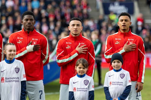 Soccer International Friendly, Länderspiel, Nationalmannschaft - Norway vs Switzerland (L-R) Switzerland s Breel Embolo, Ruben Vargas, and Dan Ndoye before a friendly soccer match between Norway and Switzerland at the Ullevaal Stadium in Oslo, Norway, 31 March 2026. OSLO Norway  Copyright: xCYRILxZINGAROx