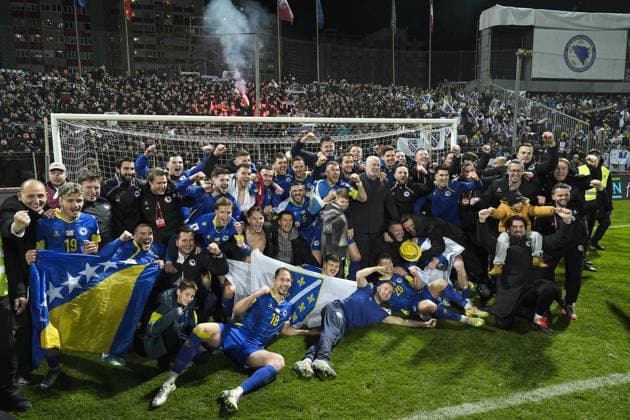 Bosnia and Herzegovina v Italy - 2026 FIFA World Cup, WM, Weltmeisterschaft, Fussball qualification ZENICA, BOSNIA AND HERZEGOVINA - MARCH 31: Bosnia-Herzegovina players celebrate after winning the FIFA World Cup 2026 European qualification final football match between Bosnia - Herzegovina and Italy at the Bilino-Polje stadium in Zenica, Bosnia and Herzegovina on March 31, 2026. Samir Jordamovic Anadolu Zenica Bosnia and Herzegovina. Editorial use only. Please get in touch for any other usage.  Copyright: x2026xAnadoluxSamirxJordamovicx
