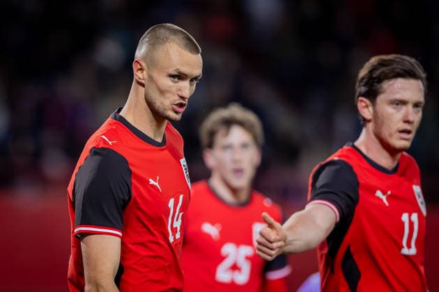 AUSTRIA - SOUTH KOREA Sasa Kalajdzic of Austria and LASK Linz, Michael Gregoritsch of Austria and Augsburg during the friendly football match ahead of FIFA World Cup, WM, Weltmeisterschaft, Fussball 2026 WM, Weltmeisterschaft, Fussball WM, Weltmeisterschaft, Fussball between Austria and South Korea Republic, matchday 12. Ernst Happel Stadium, Stadion, Vienna, Austria, March 31, 2026. Photo by Branislav Racko Copyright: xx 080A4861