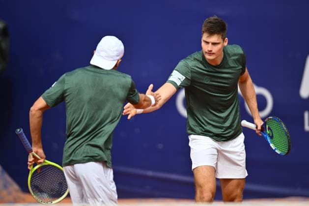 Tiriac Open, ROMANIA - April 01 Mark Wallner and Jakob Schnaitter of Germany play against Sander Gille of Belgium and Sam Verbeek of Netherlands during the Tiriac Open double game, April 01th 2026, in Bucharest, Romania. Alex Nicodim Image Images Copyright: xAlexxNicodimx
