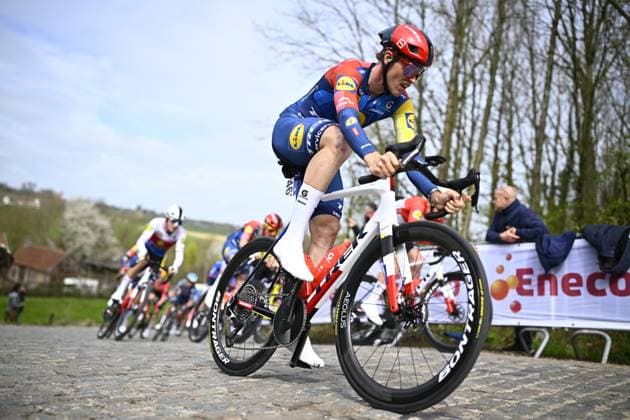 Swedish Jakob Soderqvist of Lidl-Trek pictured in action during the men elite race of the Dwars Door Vlaanderen cycling event, 184,6km from Roeselare to Waregem, Wednesday 01 April 2026. JASPERxJACOBS  x169498476x