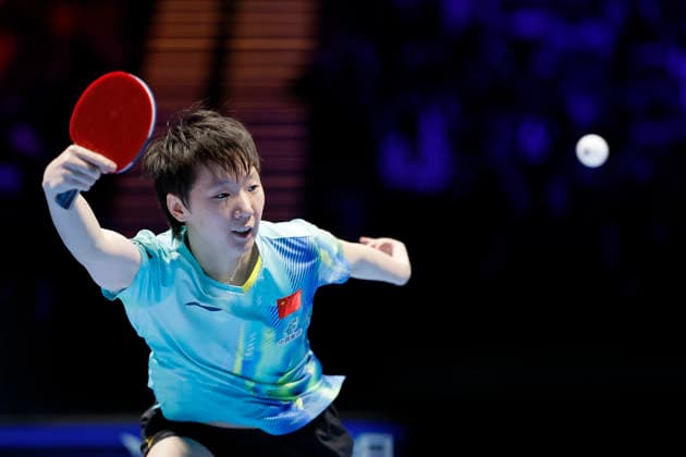 MACAO, CHINA - APRIL 01: Wang Manyu of China competes in the Women s Singles Group 2 match against Sreeja Akula of India on day 3 of ITTF Men s & Women s World Cup Macao 2026 at Galaxy Arena on April 1, 2026 in Macao, China.  Copyright: xVCGx 111632143065