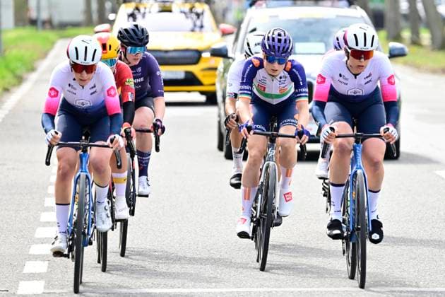 Dwars door Vlaanderen Women 2026 Cycling Race WAREGEM, BELGIUM - APRIL 01 : Gjertsen Mia (NOR) of Uno-X Mobility, Griffin Mia (IRL) of Team Picnic PostNL, Avoine Alison (FRA) of Ma Petite Entreprise, Le Mouel Celia (FRA) of Ma Petite Entreprise, Eraso Idoia (ESP) of Laboral Kutxa - Fundacion Euskadi, Soto Catalina Anais (CHI) of Laboral Kutxa - Fundacion Euskadi, Quinn Natalie (USA) of Mayenne Montana My Pie during the 80th edition of Dwars door Vlaanderen Women an UCI Women s World Tour 1.WWT one day cycling road race for Men Elite of 128 km with start in Waregem and finish in Waregem on April 1, 2026 in Waregem, Belgium, 01 04 2026 ( Motordriver Serge Seynaeve - Waregem Belgium  Copyright: xJanxDexMeuleneirx
