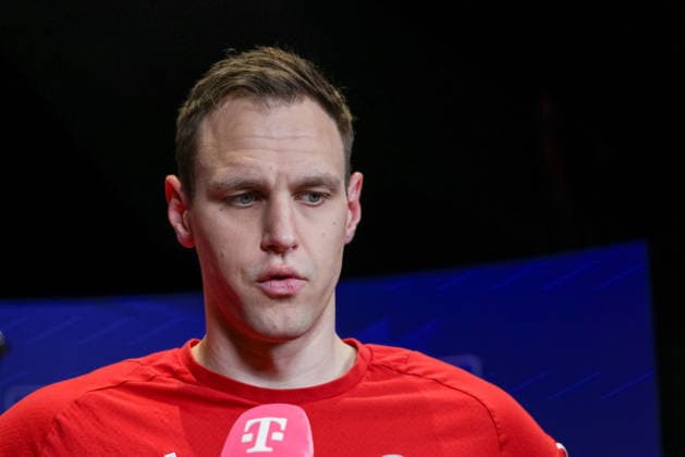 Johannes Voigtmann (FC Bayern Basketball, 07) beim Interview vor dem Spiel, GER, FC Bayern Basketball vs. Fenerbahce Beko Istanbul, Basketball, Euroleague, 35. Spieltag, Saison 2025 2026, 01.04.2026, GER, FC Bayern Basketball vs. Fenerbahce Beko Istanbul, Basketball, Euroleague, 35. Spieltag, Saison 2025 2026, 01.04.2026 Muenchen Copyright: xEibner-Pressefoto JennixMaulx EP_JML