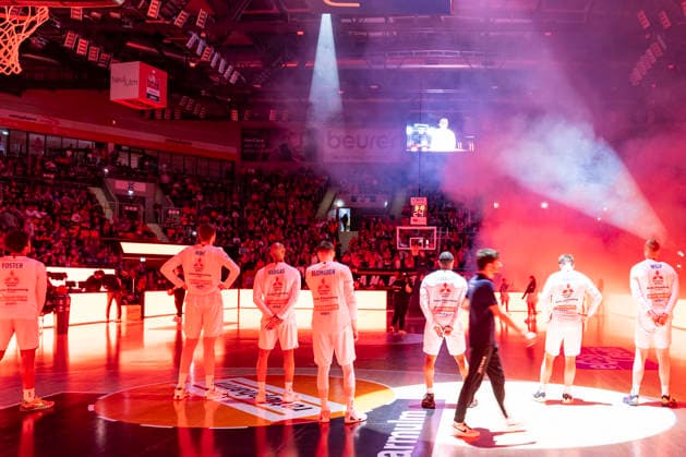 easyCredit BBL: Ratiopharm Ulm vs. Syntainics MBC; 01.04.2026 Ulm, GERMANY - 01. April 2026: Opening Show vor dem Spiel zwischen der Ratiopharm Ulm und den Syntainics MBC am 27. Spieltag der easyCredit BBL in der ratiopharm Arena Ulm. Copyright: xBEAUTIFULxSPORTS Steinx