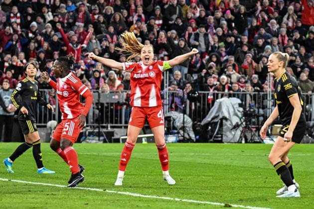 Fußball I Frauen I Saison 2025-2026 I Champions League I Viertelfinale I FC Bayern München - Manchester United, ManU I 01.04.2026 Torjubel Torschützin Glodis Viggosdottir (4, FC Bayern München) München Allianz-Arena (Werner-Heisenberg-Allee 25) Bayern Deutschland Copyright: xLobeca InesxHähnelx