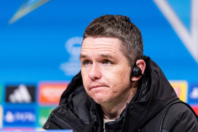 MUNICH, GERMANY - APRIL 1: Marc Skinner (Head Coach Manchester United, ManU during the post game press conference, PK, Pressekonferenz after the UEFA Women™s Champions League Quarter final match between FC Bayern Muenchen vs. Manchester United at Allianz Arena on the 2nd leg of the UEFA Women™s Champions League Quarter finals on April 1, 2026 in Munich, Germany. Bavaria Germany Copyright: xSteffiexWunderlx