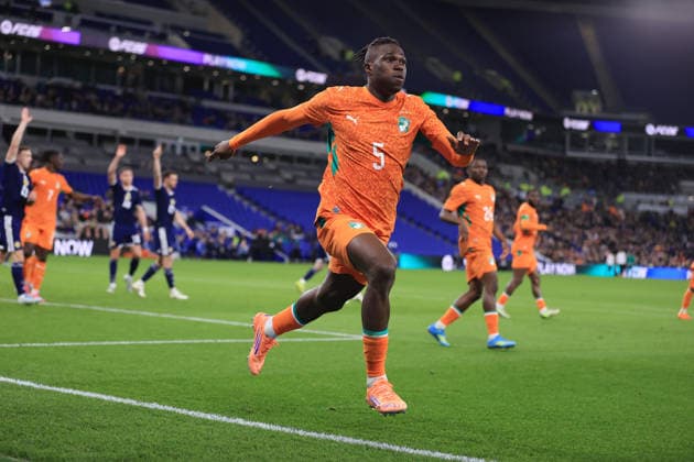 Football - International Friendly, Länderspiel, Nationalmannschaft - Ivory Coast v Scotland 31st March 2026 - International Friendly - Ivory Coast v Scotland - Wilfried Singo of Ivory Coast - Photo: Simon Stacpoole Offside. Liverpool UK *** Fußball Internationales Freundschaftsspiel Elfenbeinküste gegen Schottland 31. März 2026 Internationales Freundschaftsspiel Elfenbeinküste gegen Schottland Wilfried Singo von der Elfenbeinküste Foto Simon Stacpoole Abseits Liverpool UK  Copyright: xSimonxStacpoolexOffside