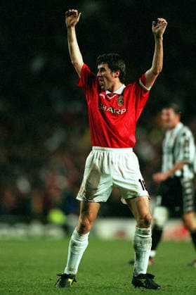 Manchester United, ManU V Juventus, Champions League Semi Final Roy Keane of Manchester United celebrates during the Champions League Semi Final match between Manchester United and Juventus at Old Trafford on April 7, 1999 in Manchester, England. Manchester Old Trafford England United Kingdom Copyright: xAllstarxPicturexLibraryxLtdx