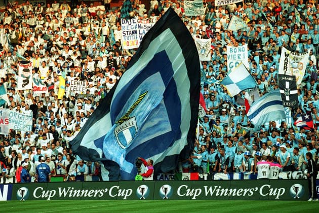 Lazio V Real Mallorca, UEFA Cup Winners Cup Final Lazio Flag and Fans at the UEFA Cup Winners Cup Final match between Lazio and Real Mallorca at Villa Park on May 19, 1999 in Birmingham, England. Birmingham Villa Park England United Kingdom Copyright: xAllstarxPicturexLibraryxLtdx