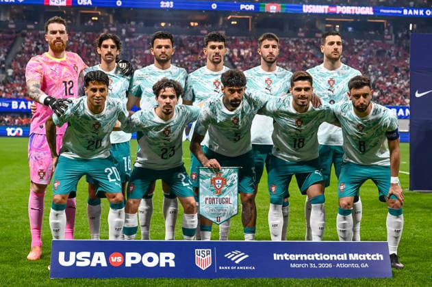 ATLANTA, GA - MARCH 31: The Portugal team prior to the International Friendly, LÃ¤nderspiel, Nationalmannschaft match between Portugal and the United States soccer teams on March 31, 2026, at Mercedes-Benz Stadium in Atlanta, GA. (Photo by John Adams Icon Sportswire) SOCCER: MAR 31 USA vs Portugal EDITORIAL USE ONLY Icon26033100363
