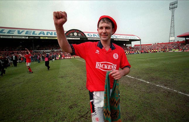 Middlesbrough V Luton Town, Football League First Division Bryan Robson of Middlesbrough celebrates after the Football League First Division match between Middlesbrough and Luton Town at Ayresome Park on April 30, 1995 in Middlesbrough, England. Middlesbrough Ayresome Park England United Kingdom Copyright: xAllstarxPicturexLibraryxLtdx