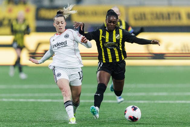 260402 Nina Luhrben of Eintracht Frankfurt and Monica Jusu Bah of Häcken during the UEFA Women s Europa Cup semifinal between Häcken and Eintracht Frankfurt on April 2, 2026 in Gothenburg. Photo: Michael Erichsen BILDBYRAN COP 89 MI0962 fotboll football soccer fotball europa cup häcken eintracht frankfurt uefa womens europa cup dam bbeng semifinal Copyright: MICHAELxERICHSEN BB260402MI014
