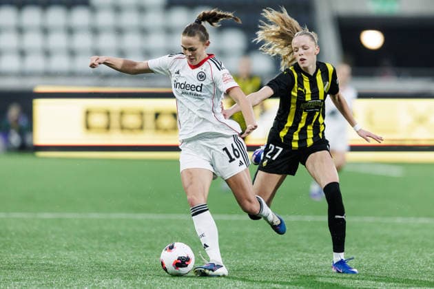 260402 Marthine ostenstad of Eintracht Frankfurt and Thelma Palmadottir of Häcken during the UEFA Women s Europa Cup semifinal between Häcken and Eintracht Frankfurt on April 2, 2026 in Gothenburg. Photo: Michael Erichsen BILDBYRAN COP 89 MI0962 fotboll football soccer fotball europa cup häcken eintracht frankfurt uefa womens europa cup dam bbeng semifinal Copyright: MICHAELxERICHSEN BB260402MI021