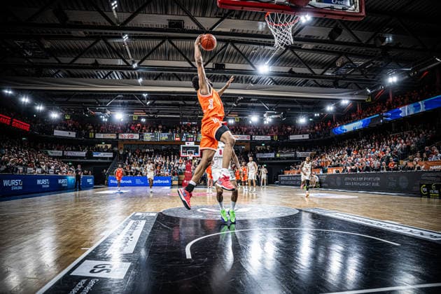1. Basketball Bundesliga, easyCredit BBL, Saison 2025 2026, Herren, Hauptrunde, 27. Spieltag, 02.04.2026, RASTA Vechta - BMA365 Bamberg Baskets Lloyd Pandi ( 41 - RASTA Vechta) beim Dunk Vechta RASTA Dome Niedersachsen Deutschland
