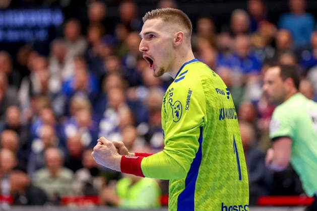 02.04.2026, Handball, HBL, Bergischer HC - VfL Gummersbach, Mitsubishi Electric HALLE Düsseldorf: Dominik Kuzmanovic (VfL Gummersbach 01) jubelnd Nordrhein-Westfalen Deutschland