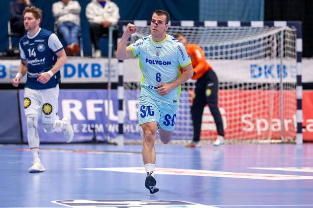 02.04.2026, Handball, HBL, Bergischer HC - VfL Gummersbach, Mitsubishi Electric HALLE Düsseldorf: Torjubel nach dem Tor durch Torschütze Milos Vujovic (VfL Gummersbach 06) Nordrhein-Westfalen Deutschland