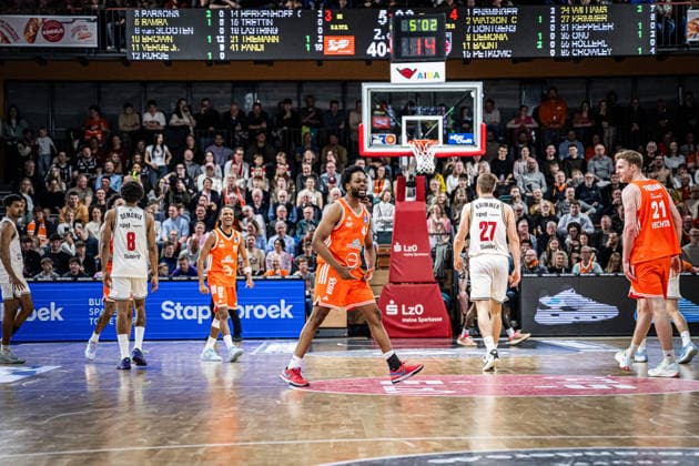 1. Basketball Bundesliga, easyCredit BBL, Saison 2025 2026, Herren, Hauptrunde, 27. Spieltag, 02.04.2026, RASTA Vechta - BMA365 Bamberg Baskets Lloyd Pandi ( 41 - RASTA Vechta) zeigt Emotionen während der Partie Vechta RASTA Dome Niedersachsen Deutschland