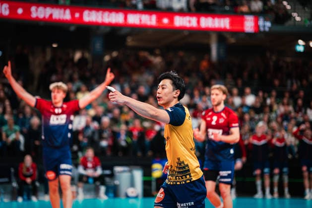 CEV Cup: SVG Lüneburg - Greenyard Maaseik, 02.04.2026 Sho Takahashi (SVG Lüneburg, 21) jubelt; CEV Volleyball Cup, Halbfinale, Rückspiel: SVG Lüneburg vs. Greenyard Maaseik am 02.04.2026 in der LKH-Arena, Lüneburg Copyright: xBEAUTIFULxSPORTS Tonhäuserx
