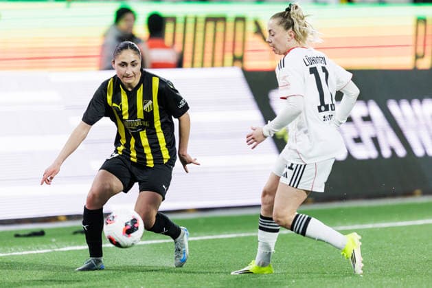 260402 Nesrin Akgun of Häcken and Nina Luhrben of Eintracht Frankfurt during the UEFA Women s Europa Cup semifinal between Häcken and Eintracht Frankfurt on April 2, 2026 in Gothenburg. Photo: Michael Erichsen BILDBYRAN COP 89 MI0962 fotboll football soccer fotball europa cup häcken eintracht frankfurt uefa womens europa cup dam bbeng semifinal Copyright: MICHAELxERICHSEN BB260402MI031